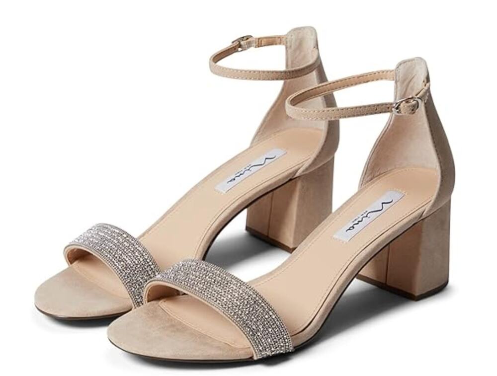 Nina Eloise Suede Kitten Heels 7.5 NWOT Tan Jewel Embellished Pumps Sandals